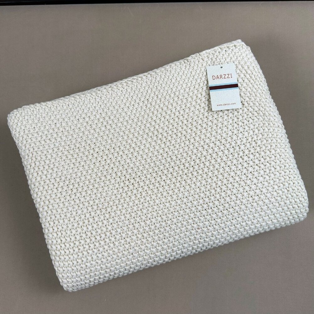 Darzzi Moss Stitch Throw Blanket, Natural 100% Cotton 50"x60" Soft Textured Knit